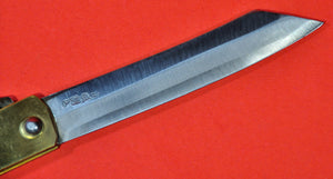 Close-up blade Japanese NAGAO HIGONOKAMI folding pocket knife bluesteel brass Japan