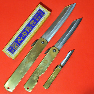 Set de 3 couteaux NAGAO HIGONOKAMI  bluesteel laiton Japon japonais