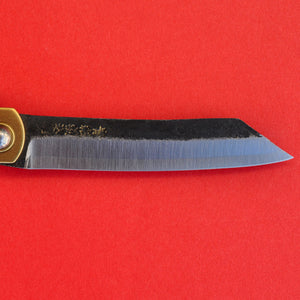 Japanese NAGAO HIGONOKAMI folding pocket knife bluesteel brass 97mm blade close up Aogami blue paper
