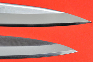 Close-up tip Tojiro FU-1059 + FU-1057 240mm + 300mm Fuji Yanagiba sushi sashimi knife stainless steel